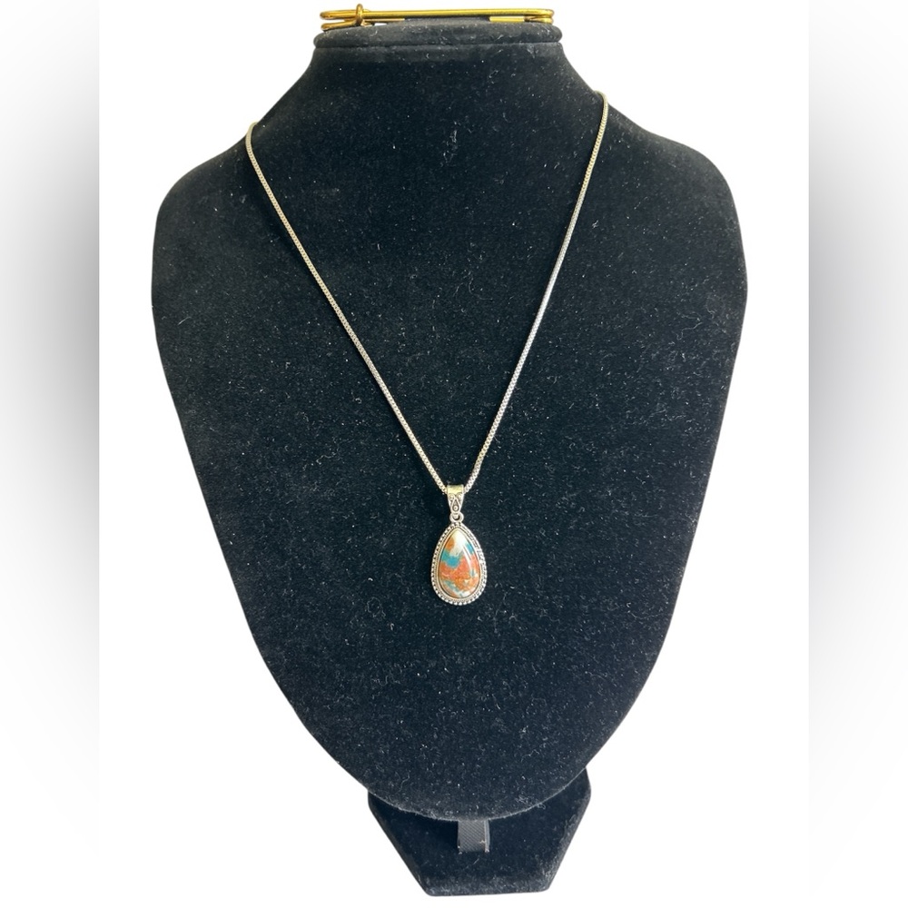 925 Sterling Silver Oyster Copper Teardrop Pendant Necklace